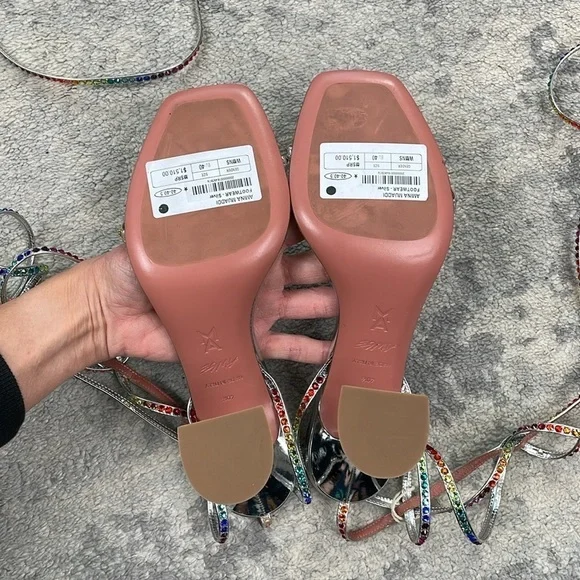 New Amina Muaddi x AWGE Rainbow Crystal LSD WrapAround Gladiator Sandals Heels
